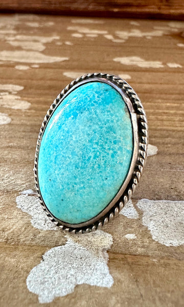 EGGCELLENT TURQUOISE Large Sterling Silver & Turquoise Ring • Size 7 1/4