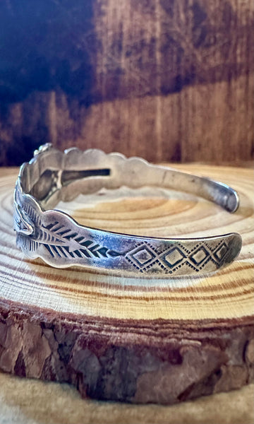 TWIN ARROWHEADS Black Stone and Coin Silver Cuff
