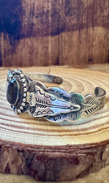 TWIN ARROWHEADS Black Stone and Coin Silver Cuff