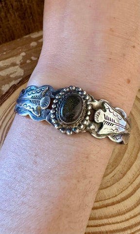 TWIN ARROWHEADS Black Stone and Coin Silver Cuff