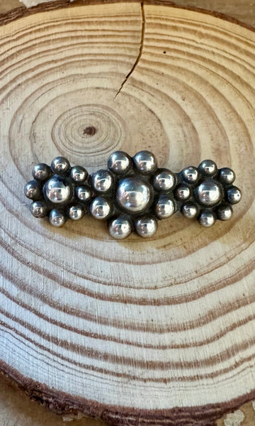 THREE SILVER Flowers Vintage 30s Silver Bar Pin