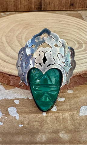 TRIBAL RULES Vintage 50s Mexican Silver and Green Onyx Brooch