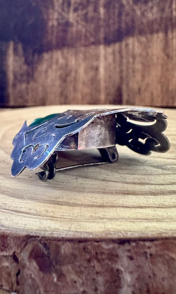 TRIBAL RULES Vintage 50s Mexican Silver and Green Onyx Brooch