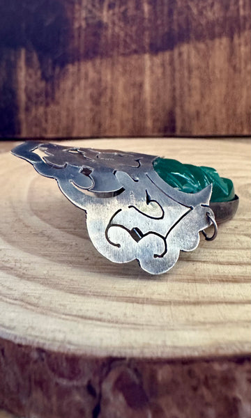 TRIBAL RULES Vintage 50s Mexican Silver and Green Onyx Brooch