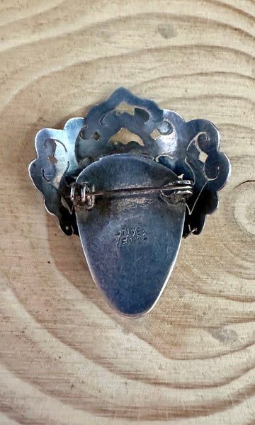 TRIBAL RULES Vintage 50s Mexican Silver and Green Onyx Brooch