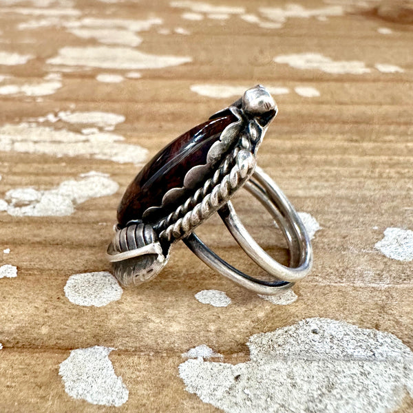 DEEP LOVE Handmade Large Oval Ring Sterling Silver, Mahogany Obsidian • Size 7