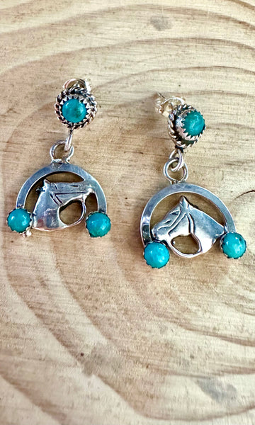 HORSE ROUND UP Sterling Silver & Turquoise Stud Earrings