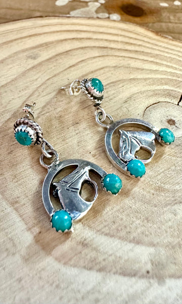 HORSE ROUND UP Sterling Silver & Turquoise Stud Earrings