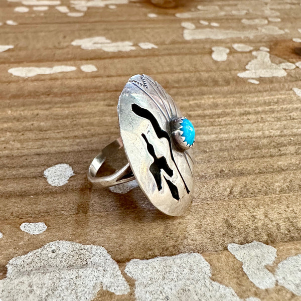 BEYOND THE SKY Vintage Handmade Large Ring Sterling Silver, Turquoise • Size 6 1/2
