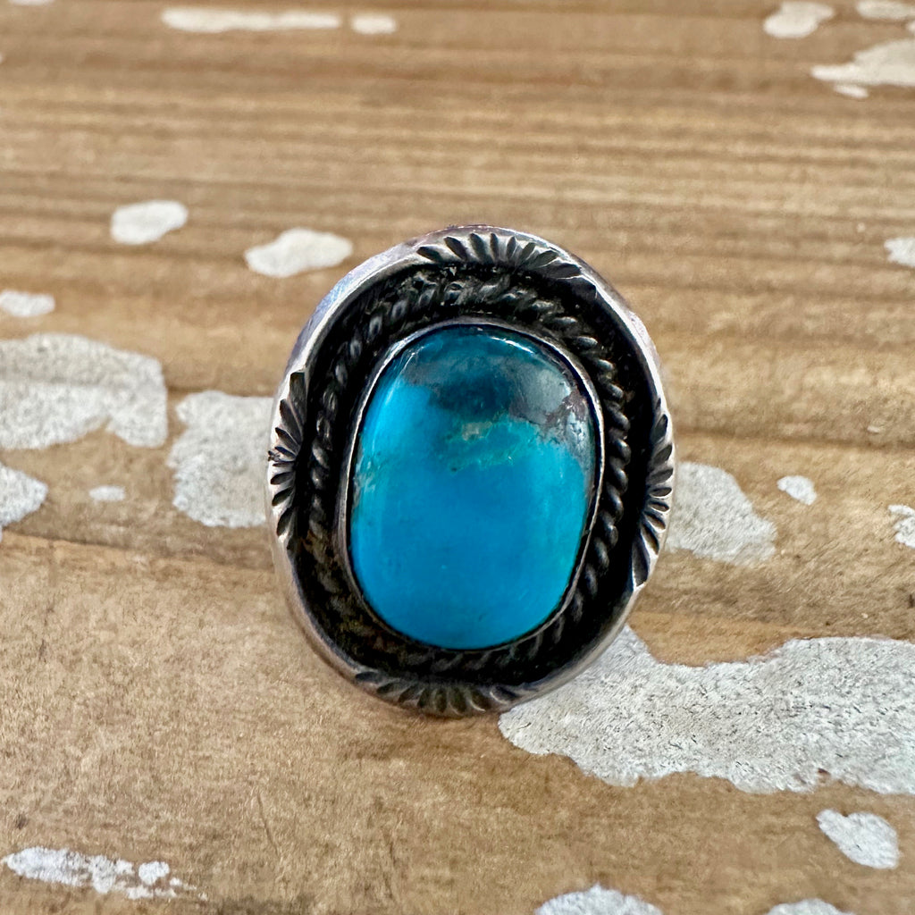 Silvershake Genuine Arizona Turquoise Sterling Silver Ring - 7mm Stone, Victorian Style Solitaire For Women
