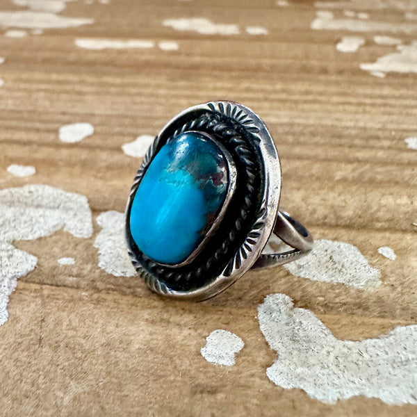 OCEAN VIEW Sterling Silver & Turquoise Ring, Native American Style Jewelry • Size 7