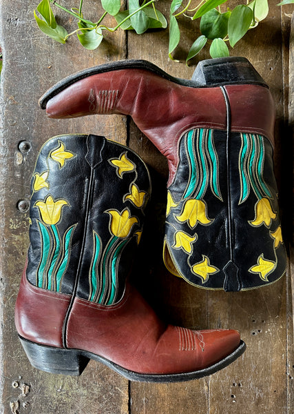 AMMONS Handmade Tulip Inlay Boots • Mens 9.5 to 10 Women's 11