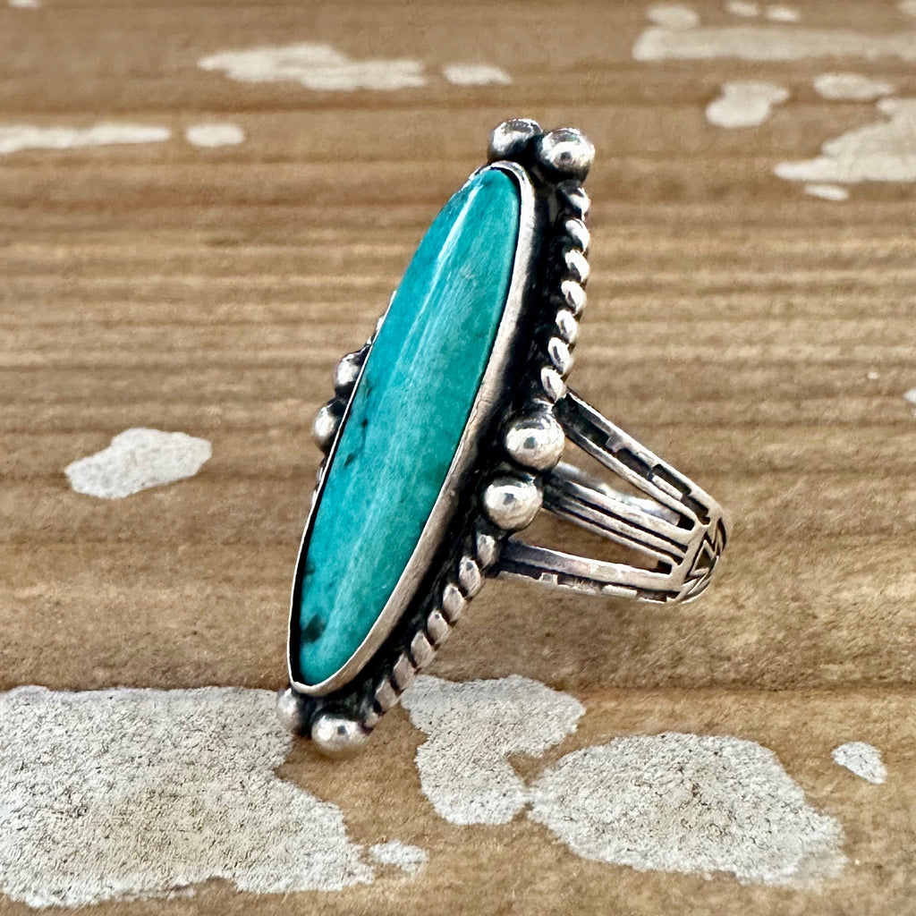 18k Bezel Set Boho Organic Oval Shaped Turquoise Ring - Amber Erin Jewelry