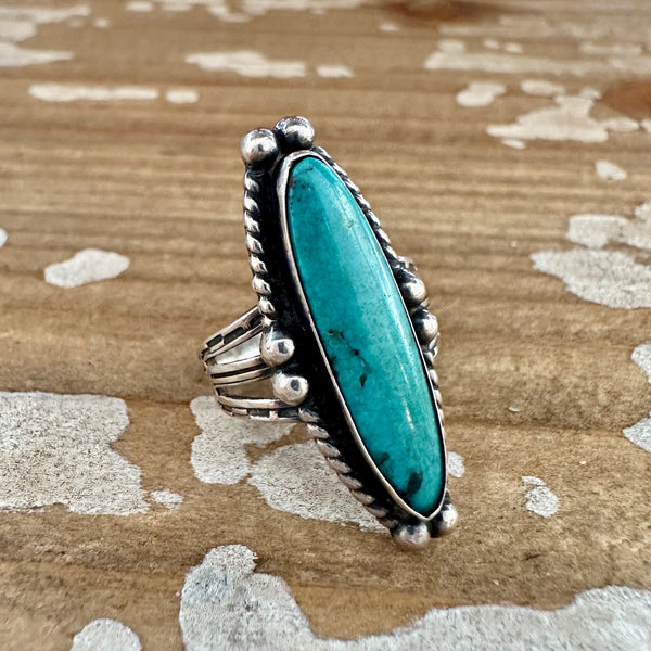 ARCHER'S LOVE Vintage Handmade Ring Sterling Silver, Turquoise • Size 6 1/4