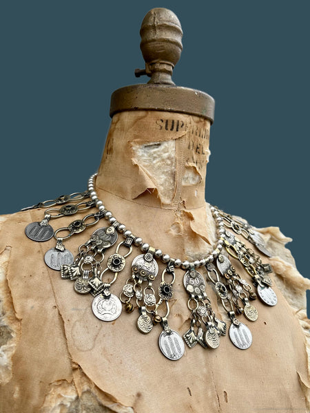 AFGHAN COIN NECKLACE Vintage Mixed Metal