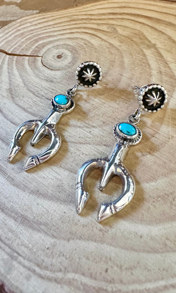GARY SHORTY HORSESHOE Kingman Turquoise & Sterling Silver Stud Earrings