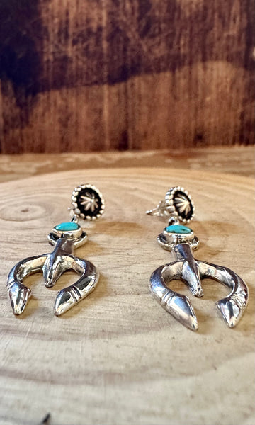 GARY SHORTY HORSESHOE Kingman Turquoise & Sterling Silver Stud Earrings