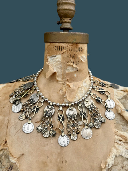 AFGHAN COIN NECKLACE Vintage Mixed Metal