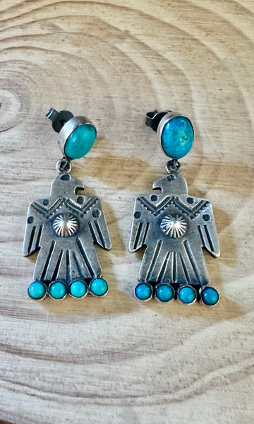 THUNDERBIRD Sterling Silver & Turquoise Thunderbird Stud Earrings