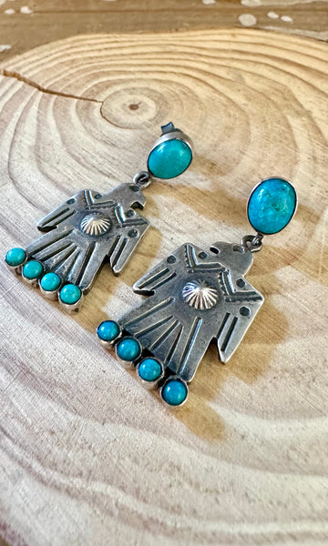 THUNDERBIRD Sterling Silver & Turquoise Thunderbird Stud Earrings