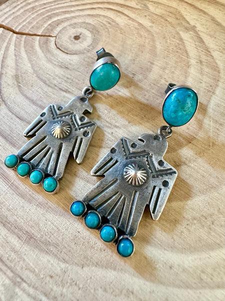 THUNDERBIRD Sterling Silver & Turquoise Thunderbird Stud Earrings