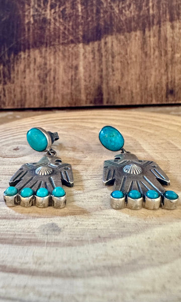 THUNDERBIRD Sterling Silver & Turquoise Thunderbird Stud Earrings