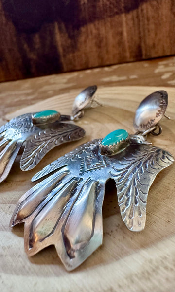 Y. YAZZIE Running Bear Sterling Silver & Turquoise Thunderbird Stud Earrings