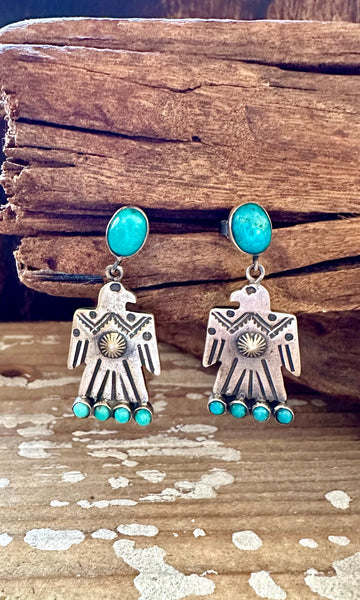 THUNDERBIRD Sterling Silver & Turquoise Thunderbird Stud Earrings