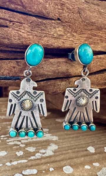 THUNDERBIRD Sterling Silver & Turquoise Thunderbird Stud Earrings