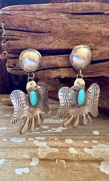 Y. YAZZIE Running Bear Sterling Silver & Turquoise Thunderbird Stud Earrings