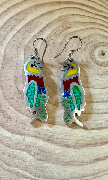MEXICAN PARROTS Vintage Sterling Silver Earrings