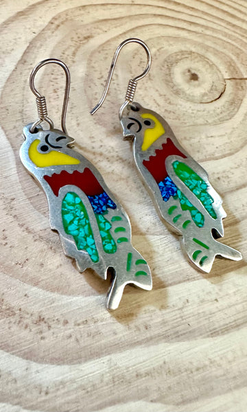MEXICAN PARROTS Vintage Sterling Silver Earrings