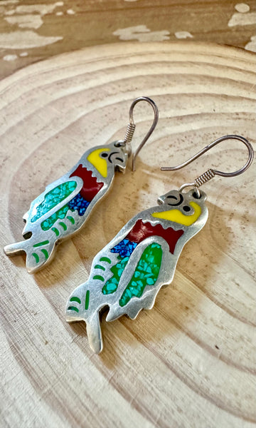 MEXICAN PARROTS Vintage Sterling Silver Earrings