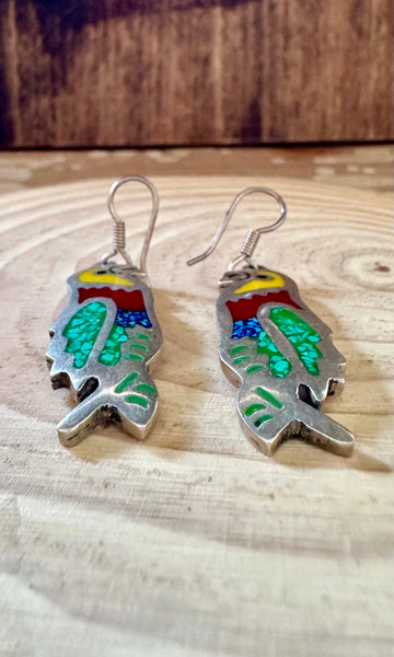MEXICAN PARROTS Vintage Sterling Silver Earrings