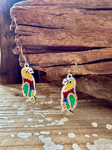 MEXICAN PARROTS Vintage Sterling Silver Earrings