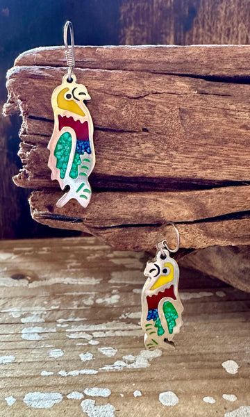 MEXICAN PARROTS Vintage Sterling Silver Earrings