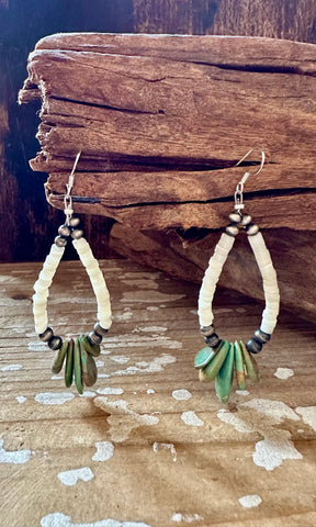 DINE'H NATIVE ARTS Abalone Turquoise Sterling Silver Earrings