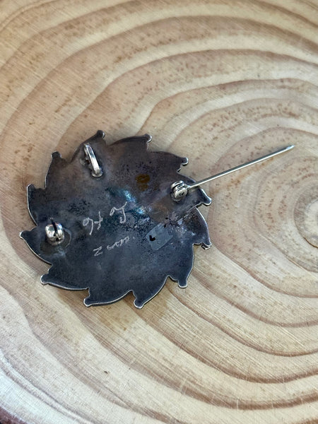 ZUNI MEDALLION Turquoise Flower Cluster Sterling Silver Brooch