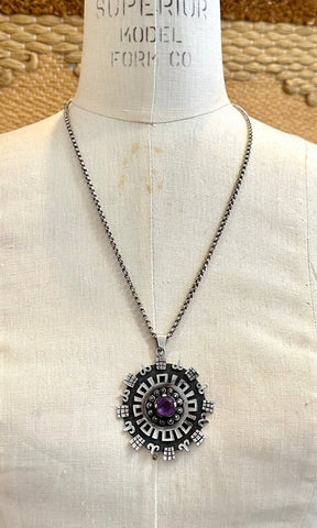 TAXCO DREAM Mexican Handmade Sterling Silver & Amethyst Stone Necklace Pendant
