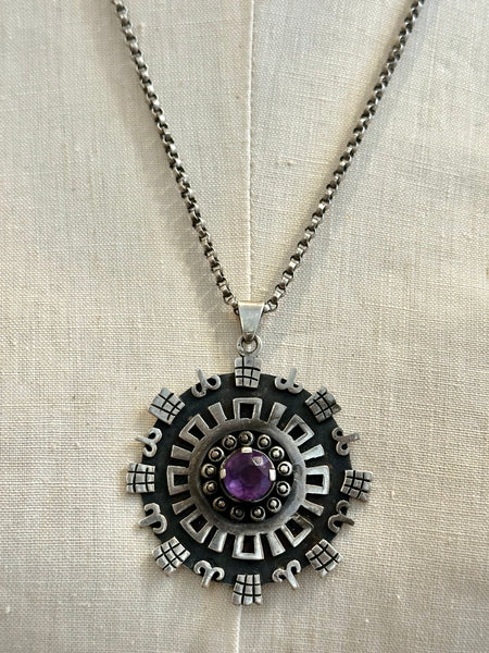 TAXCO DREAM Mexican Handmade Sterling Silver & Amethyst Stone Necklace Pendant