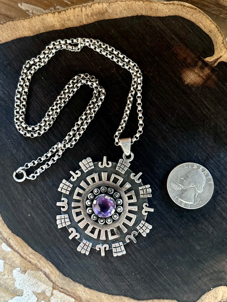 TAXCO DREAM Mexican Handmade Sterling Silver & Amethyst Stone Necklace Pendant