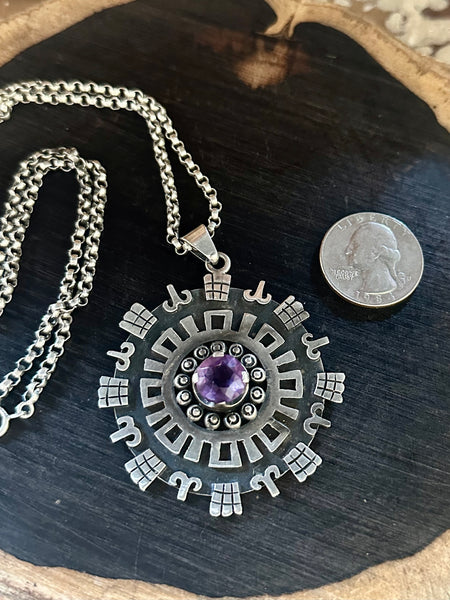 TAXCO DREAM Mexican Handmade Sterling Silver & Amethyst Stone Necklace Pendant