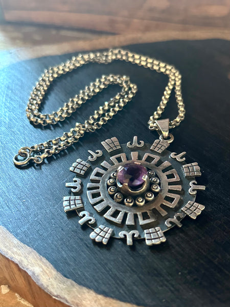 TAXCO DREAM Mexican Handmade Sterling Silver & Amethyst Stone Necklace Pendant
