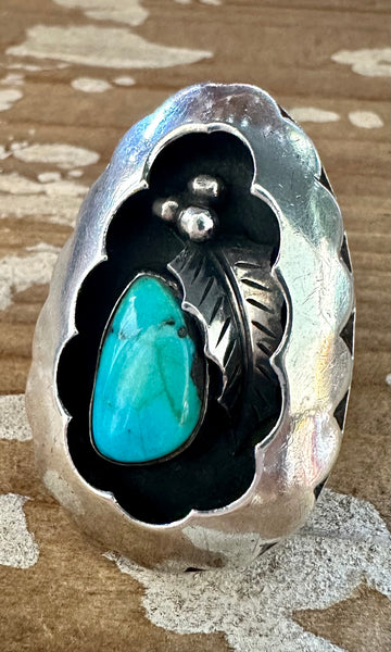 NEW DEPTHS Vintage Handmade Large Ring Sterling Silver, Turquoise • Size 7