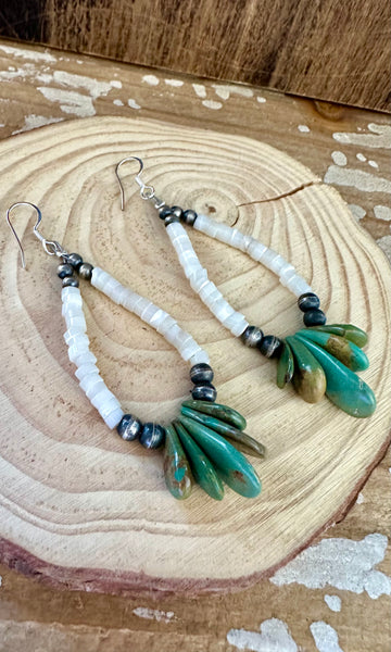 DINE'H NATIVE ARTS Abalone Turquoise Sterling Silver Earrings