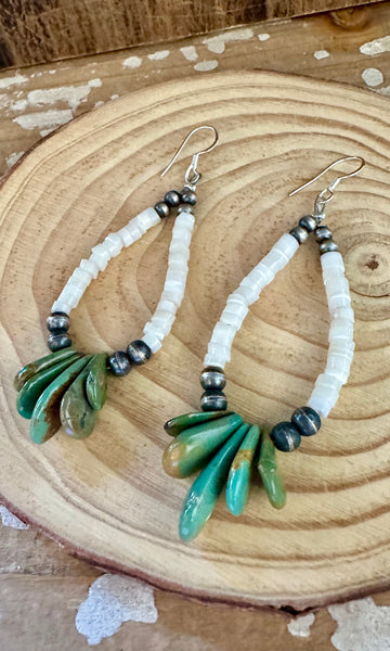 DINE'H NATIVE ARTS Abalone Turquoise Sterling Silver Earrings