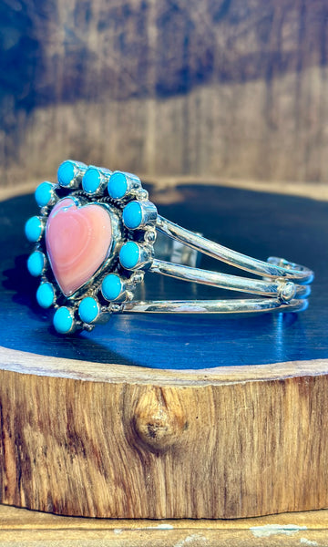 MERMAID HEART Pink Conch, Turquoise & Silver Cuff