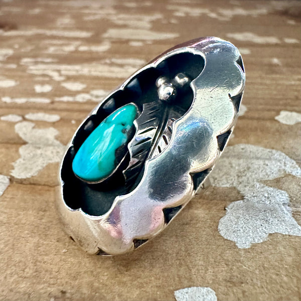 NEW DEPTHS Vintage Handmade Large Ring Sterling Silver, Turquoise • Size 7