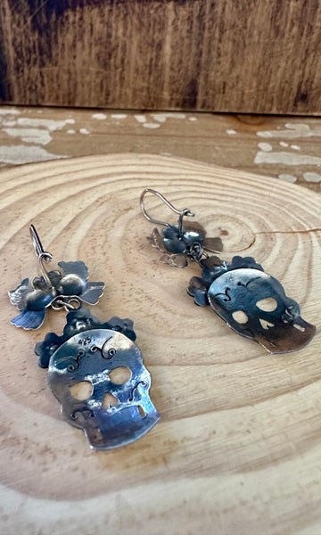 MEXICAN LOVEBIRD CALAVERA Turquoise & Sterling Silver Earrings