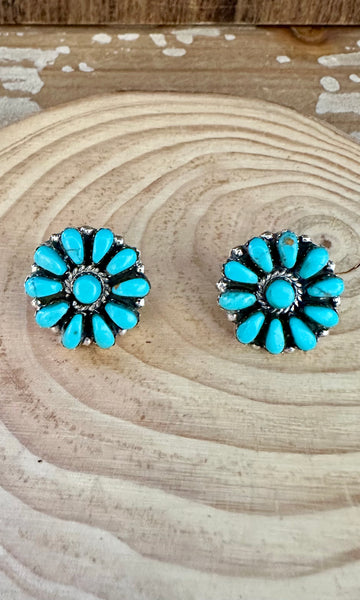 JULIANA WILLIAM Flower Clusters Sterling Silver & Turquoise Stud Earrings